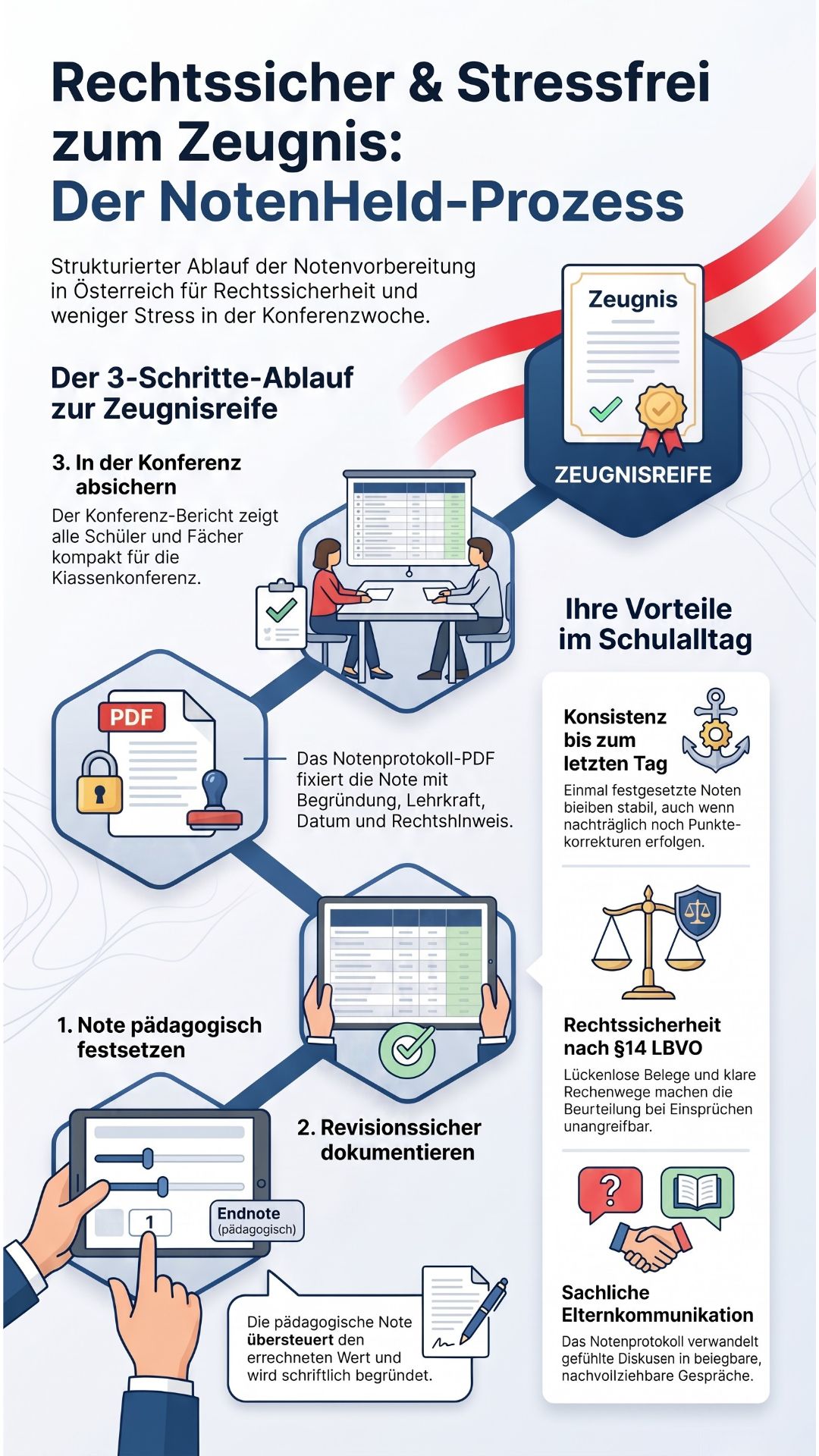 Die vier Schritte der Zeugnisvorbereitung als Übersicht