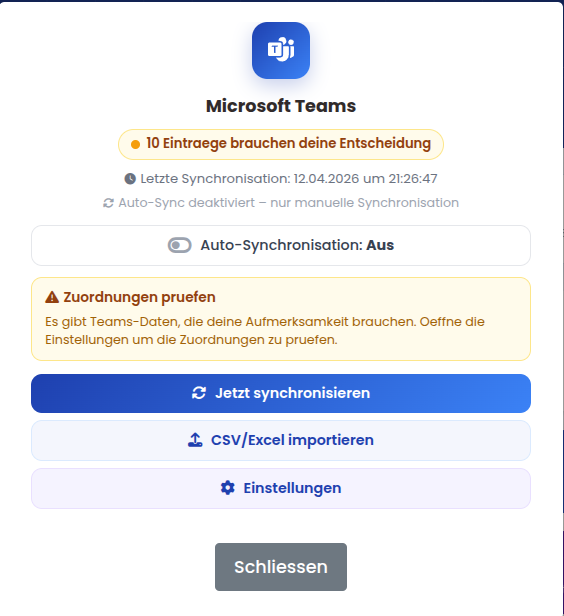 Notenheld Microsoft Teams Integration – Sync-Einstellungen