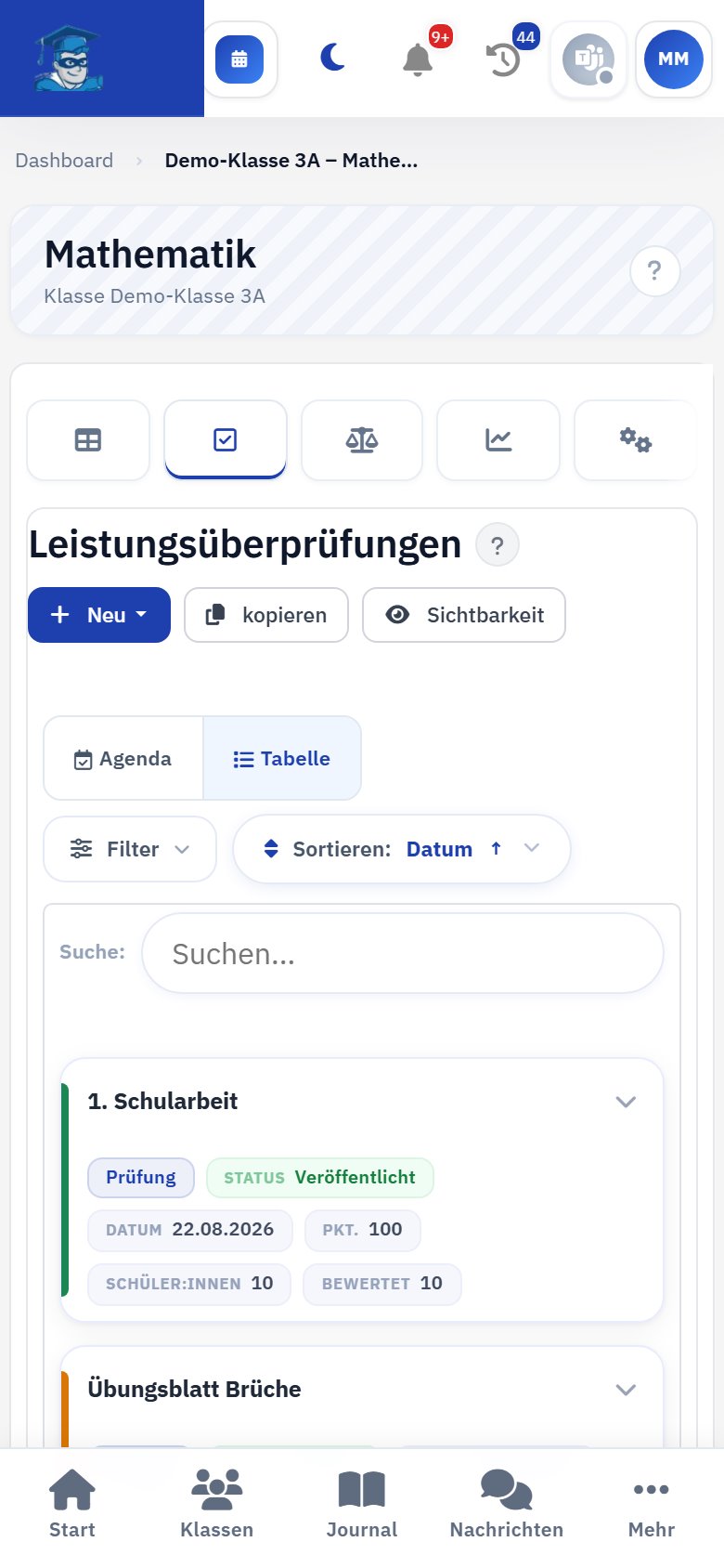Die Prüfungen eines Faches am Handy